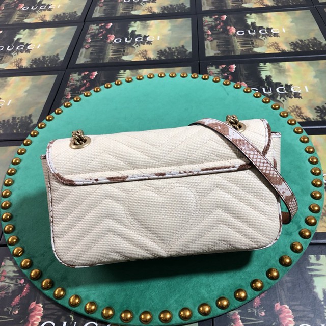 Gucci經典款女包 443497 古馳鏈條單肩斜挎包 gucci經典款棕蛇牛皮女包  gqy3232
